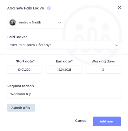 leaveimg paid leave HRiFlow - Software de Recursos Humanos